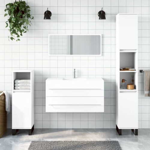 Wooden Bathroom Cabinet Mirror Set Wall Mount Vanity Basin Storage Drawers White - Image 12