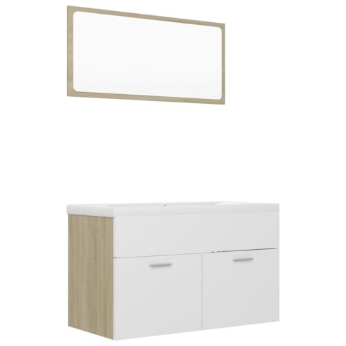 Wooden Bathroom Furniture Set White Sonoma Oak - Image 2