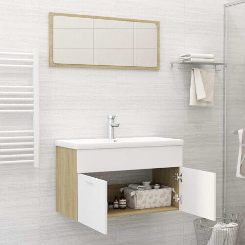 Wooden Bathroom Furniture Set White Sonoma Oak - Image 3