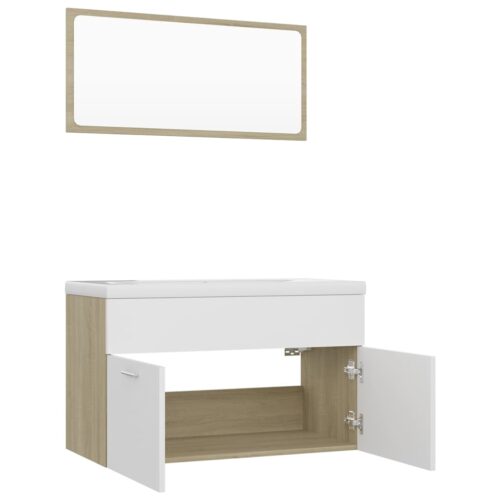 Wooden Bathroom Furniture Set White Sonoma Oak - Image 7