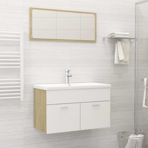 Wooden Bathroom Furniture Set White Sonoma Oak - Image 13