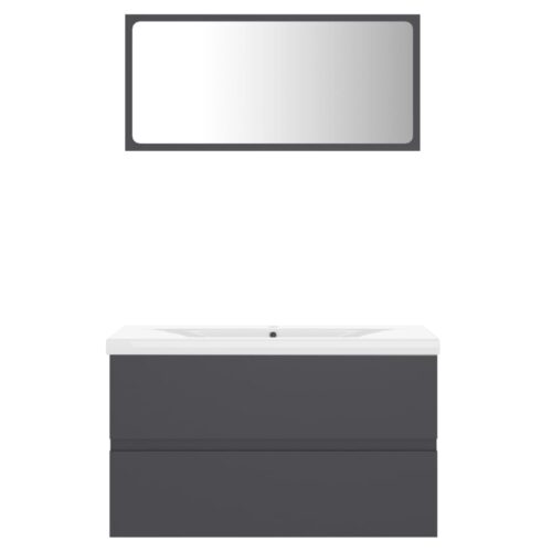 Wooden Bathroom Furniture Set Grey - Image 4