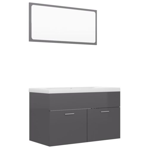 Wooden Bathroom Furniture Set High Gloss Grey - Image 2