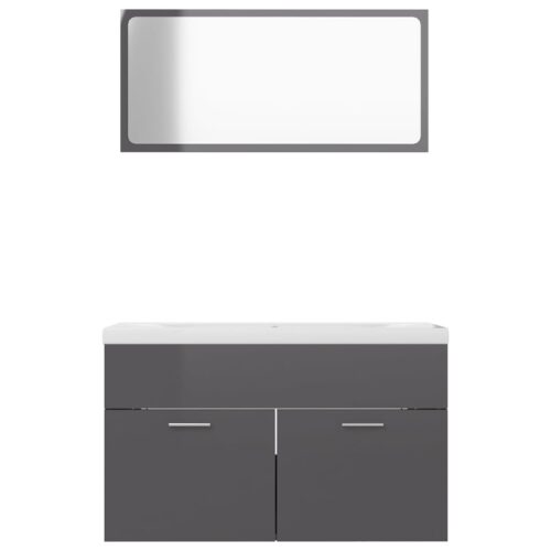 Wooden Bathroom Furniture Set High Gloss Grey - Image 3