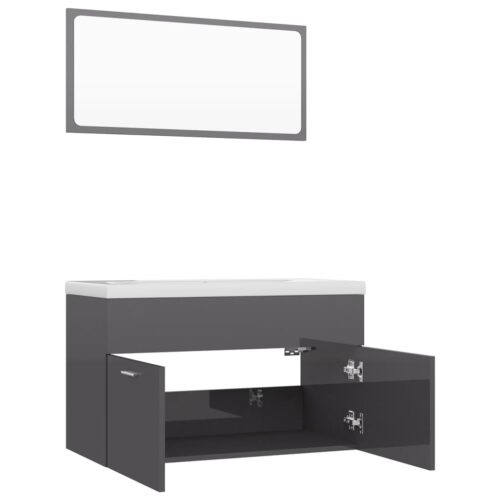 Wooden Bathroom Furniture Set High Gloss Grey - Image 5