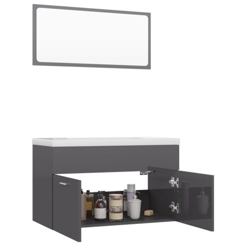 Wooden Bathroom Furniture Set High Gloss Grey - Image 6