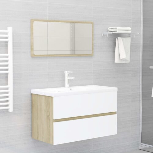 Wooden Bathroom Furniture Set White Sonoma Oak