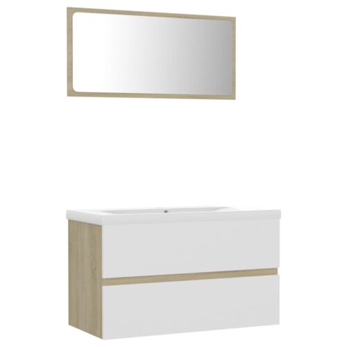 Wooden Bathroom Furniture Set White Sonoma Oak - Image 2