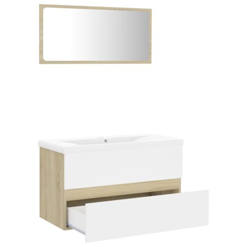 Wooden Bathroom Furniture Set White Sonoma Oak - Image 3