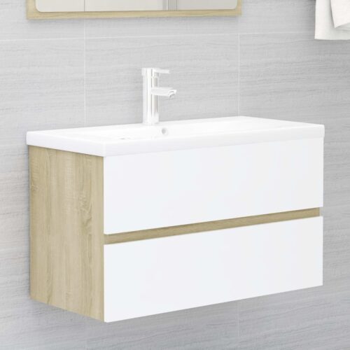 Wooden Bathroom Furniture Set White Sonoma Oak - Image 10