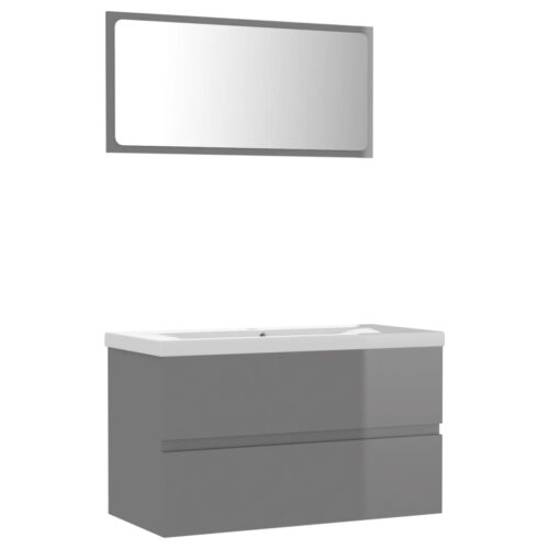 Wooden Bathroom Furniture Set High Gloss Grey - Image 2