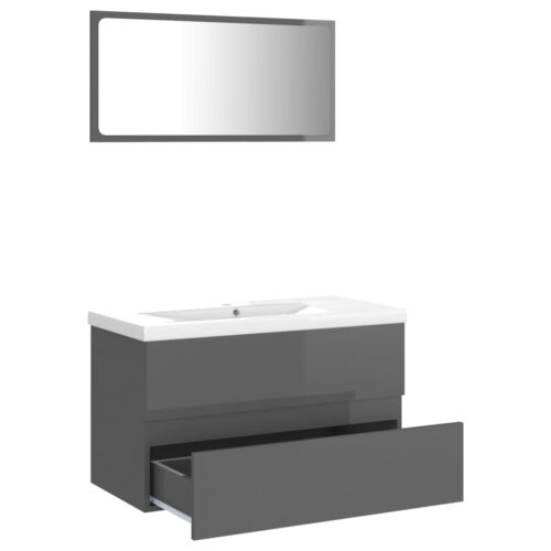 Wooden Bathroom Furniture Set High Gloss Grey - Image 5