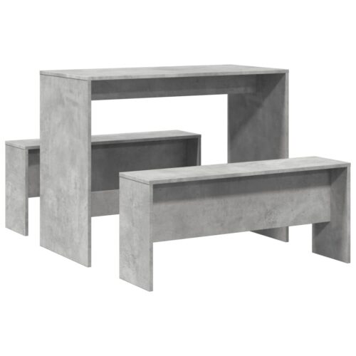 Wooden 3-Piece Dining Table Bench Set Concrete Grey - Image 2