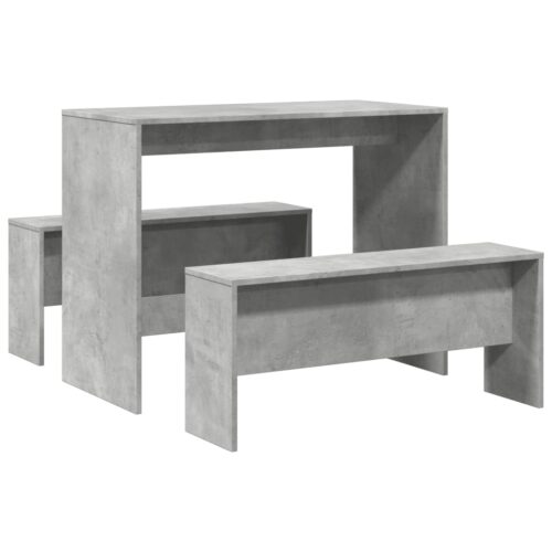 Wooden 3-Piece Dining Table Bench Set Concrete Grey - Image 6