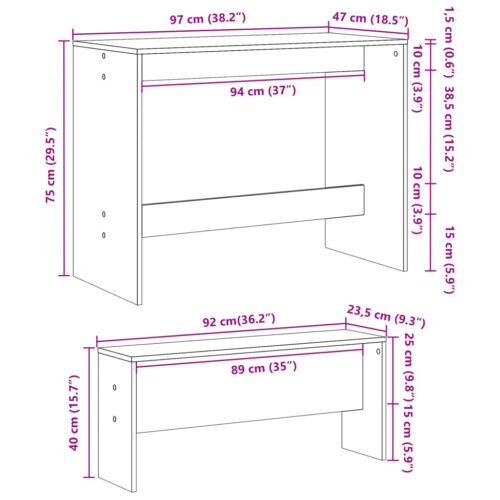 Wooden 3-Piece Dining Table Bench Set Concrete Grey - Image 10