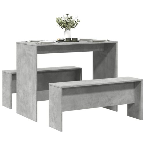 Wooden 3-Piece Dining Table Bench Set Concrete Grey - Image 11
