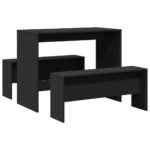 3-Piece Dining Table Set Modern Wooden Kitchen Bench Chairs Seat Black