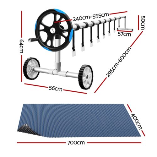 Aqua Buddy Pool Cover 7x4m 600 Micron w/ Roller 5.55m Black Solar Blanket - Image 2
