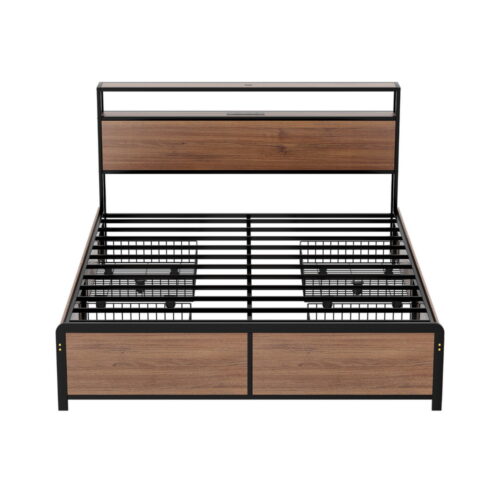 Artiss Metal Bed Frame Storage Drawers Queen Built-in Charging Station LED Light - Image 3