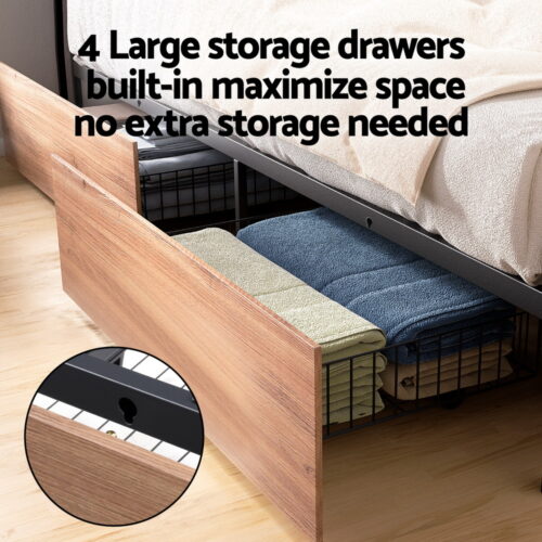 Artiss Metal Bed Frame Storage Drawers DOUBLE Size Built-in Charging LED Lights - Image 6