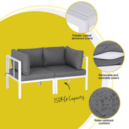 Gardeon 6PCS Outdoor Sofa Set Aluminium Table and Chairs Lounge Patio Furniture - Image 5