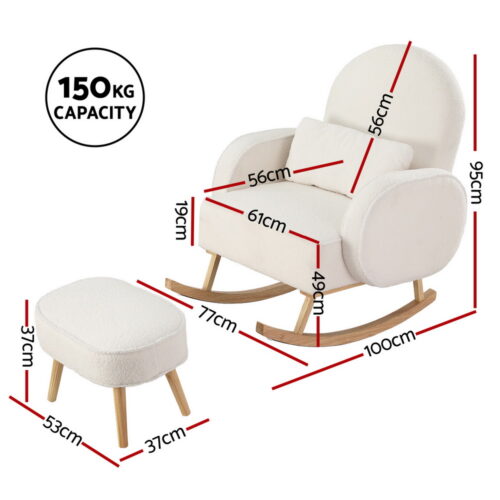 Artiss Armchair Rocking Chair Ottoman Lounge Footrest Round Nursing Boucle White - Image 2