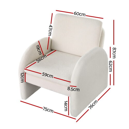 Artiss Armchair Accent Chair Lounge Tub Sofa Couch Curved Arm Seat Boucle White - Image 2