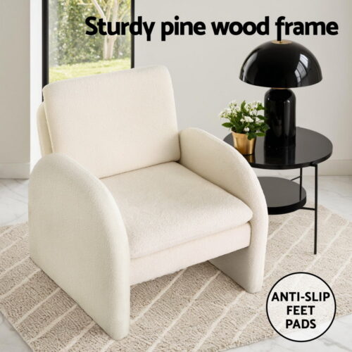 Artiss Armchair Accent Chair Lounge Tub Sofa Couch Curved Arm Seat Boucle White - Image 4
