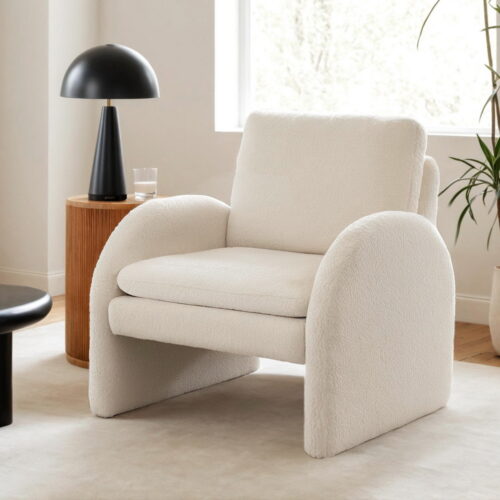 Artiss Armchair Accent Chair Lounge Tub Sofa Couch Curved Arm Seat Boucle White - Image 7
