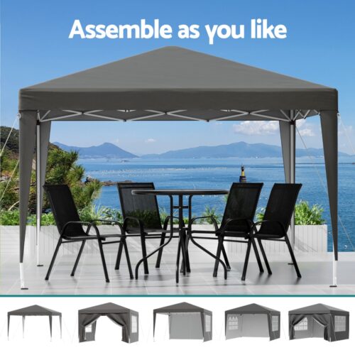 Instahut Gazebo 3x3 Pop Up Marquee Folding Tent Wedding Gazebos Camping Outdoor Shade Canopy Gray - Image 5