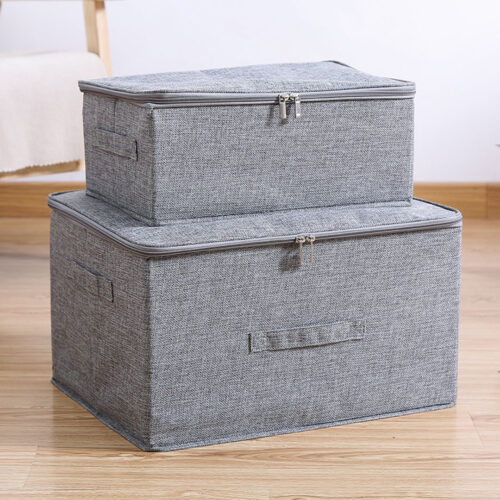 Grey Small Portable Double Zipper Storage Box Moisture Proof Clothes Basket Folding Home Organiser - Image 5