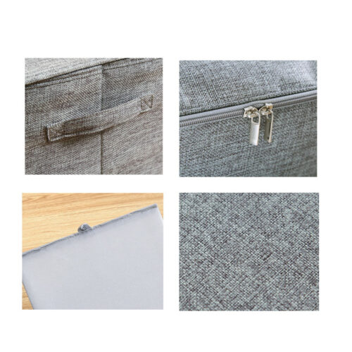 Grey Small Portable Double Zipper Storage Box Moisture Proof Clothes Basket Folding Home Organiser - Image 10