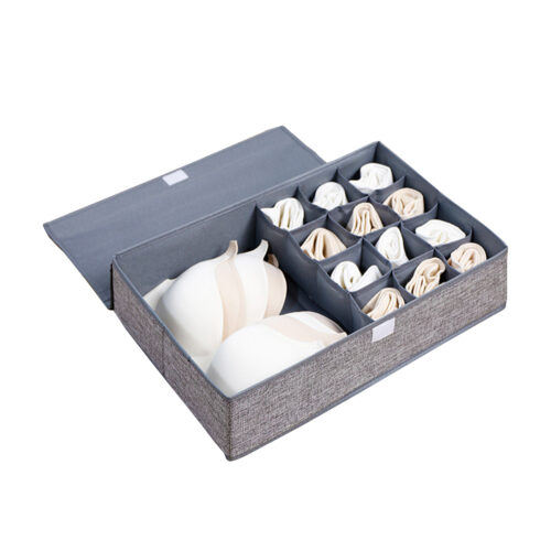 Grey Flip Top Underwear Storage Box Folding Wardrobe Partition Drawer Home Organiser