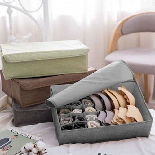 Grey Flip Top Underwear Storage Box Folding Wardrobe Partition Drawer Home Organiser - Image 4
