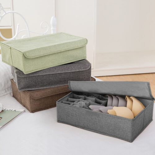 Grey Flip Top Underwear Storage Box Folding Wardrobe Partition Drawer Home Organiser - Image 5