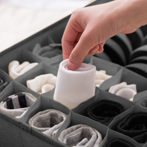Grey Flip Top Underwear Storage Box Folding Wardrobe Partition Drawer Home Organiser - Image 7