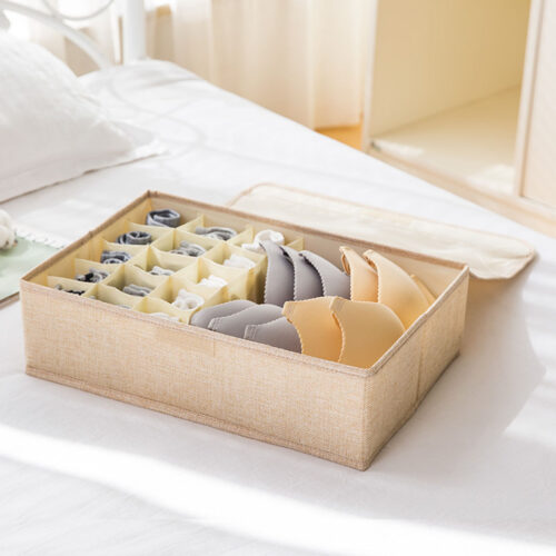 Beige Flip Top Underwear Storage Box Folding Wardrobe Partition Drawer Home Organiser - Image 3