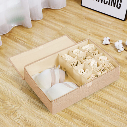 Beige Flip Top Underwear Storage Box Folding Wardrobe Partition Drawer Home Organiser - Image 4