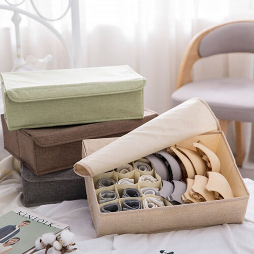 Beige Flip Top Underwear Storage Box Folding Wardrobe Partition Drawer Home Organiser - Image 8