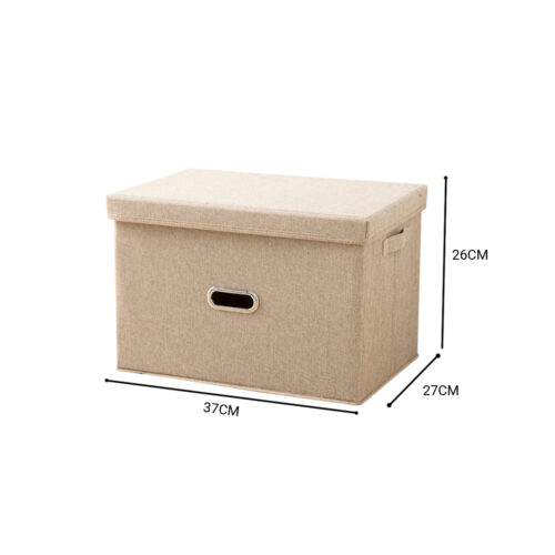 Beige Medium Folding Canvas Storage Box Cube Clothes Basket Organiser Decorative Box - Image 6