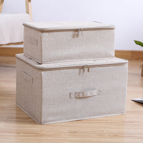 Beige Large Portable Double Zipper Storage Box Moisture Proof Clothes Basket Folding Home Organiser - Image 7