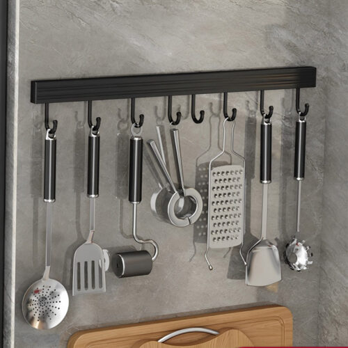 41cm Wall Mounted Kitchen Utensil Storage Rack Organiser with Durable Hooks - Image 2