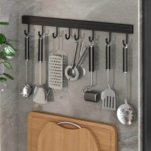 41cm Wall Mounted Kitchen Utensil Storage Rack Organiser with Durable Hooks - Image 3