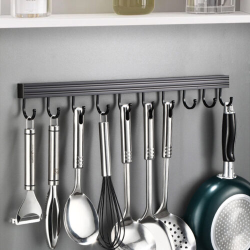 41cm Wall Mounted Kitchen Utensil Storage Rack Organiser with Durable Hooks - Image 4