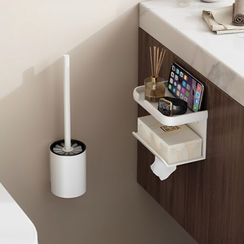27cm Wall-Mounted Toilet Brush with Holder Bathroom Cleaning Scrub White - Image 5