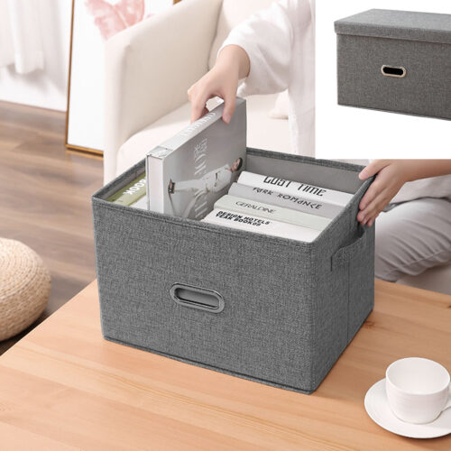 Grey Super Large Folding Canvas Storage Box Cube Clothes Basket Organiser Decorative Box - Image 2