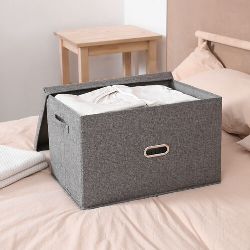 Grey Super Large Folding Canvas Storage Box Cube Clothes Basket Organiser Decorative Box - Image 3