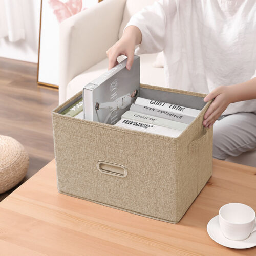 Beige Super Large Folding Canvas Storage Box Cube Clothes Basket Organiser Decorative Box - Image 3