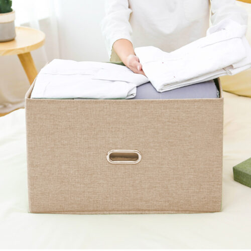 Beige Super Large Folding Canvas Storage Box Cube Clothes Basket Organiser Decorative Box - Image 4