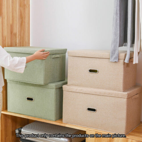 Beige Super Large Folding Canvas Storage Box Cube Clothes Basket Organiser Decorative Box - Image 7